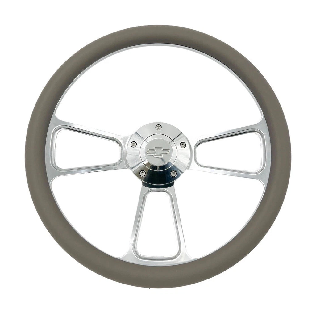 Billet Steering Wheel with Chevy Bowtie Horn for 14 Inch Dark Gray Wrap (—)