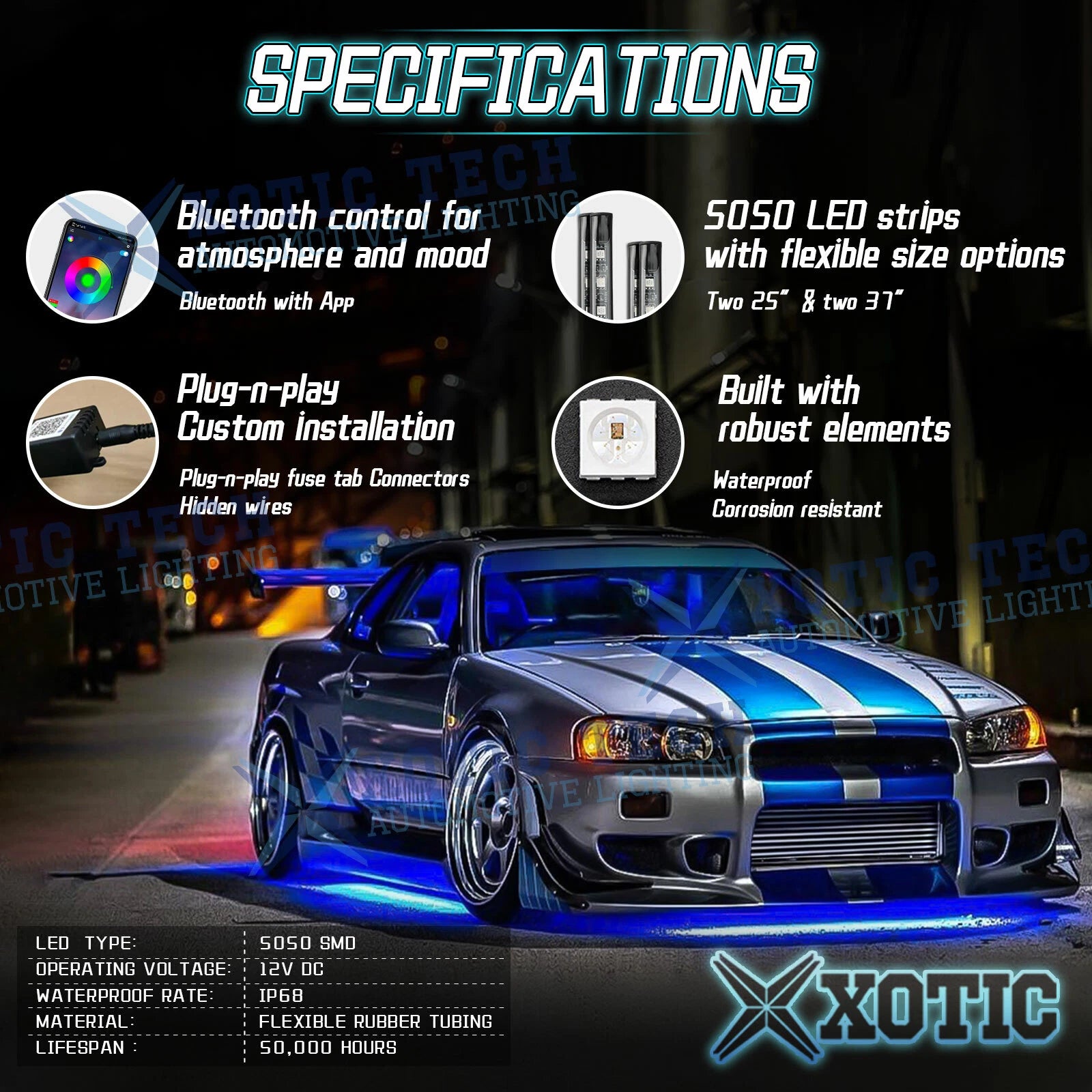 RGB LED Underglow Neon Light Phone Control Set for Dodge Charger & Challenger (2015-2023)