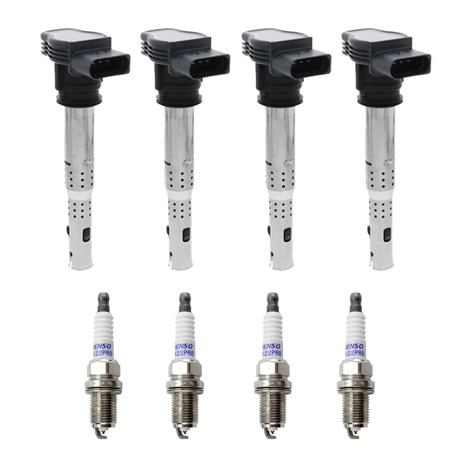 Set of 4 Ignition Coils & Denso Platinum Spark Plugs for Audi A3 A4 A6, VW GTI Jetta