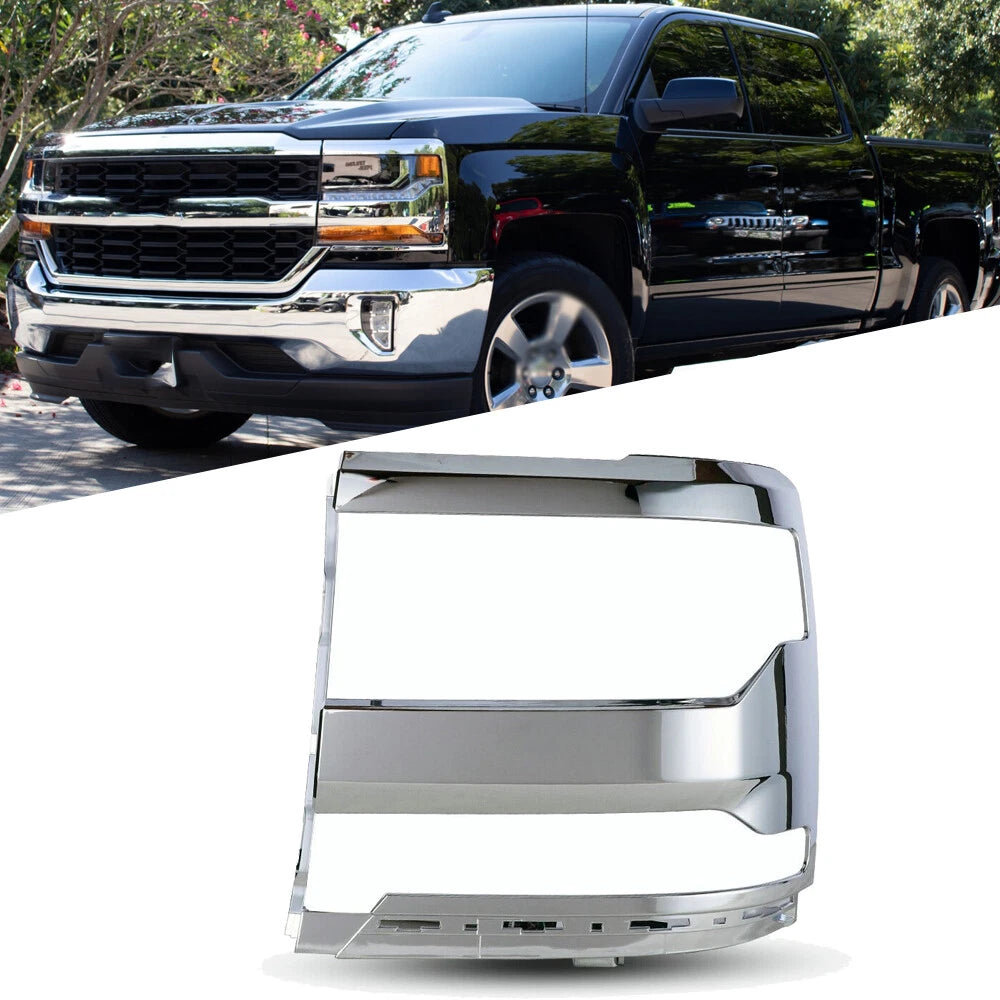 Headlight for Chevy Silverado 1500 (2016–2018) Chrome Trim Bezel Cover