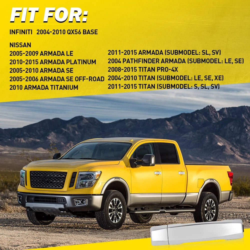 Chrome Exterior Door Handle Set for Nissan Titan (2004–2018)