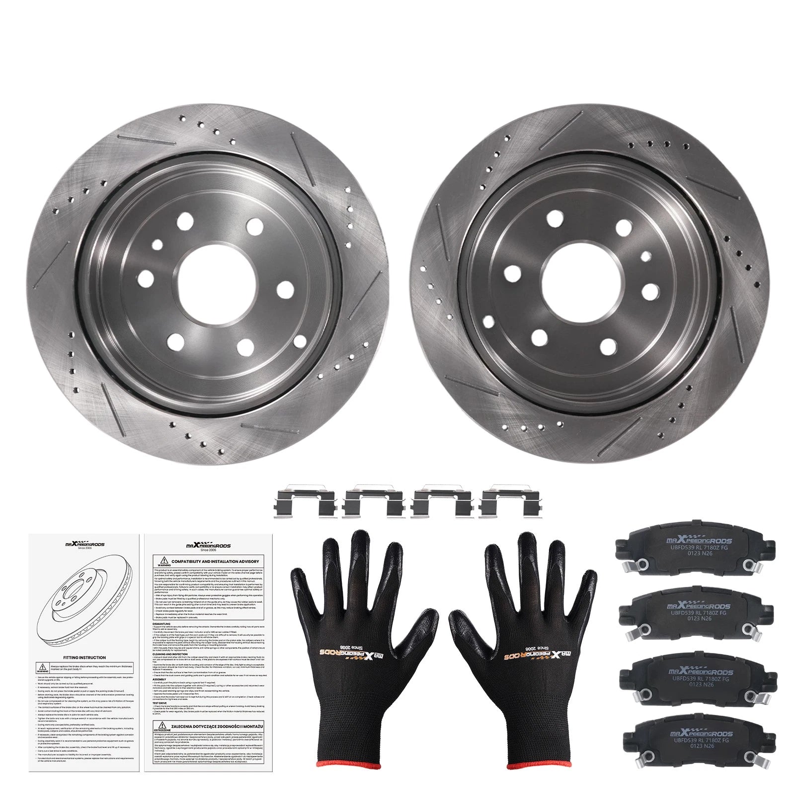Rear Brake Rotors and Pads Set for Chevy Traverse (2009–2017) GMC Acadia (2007–2016)