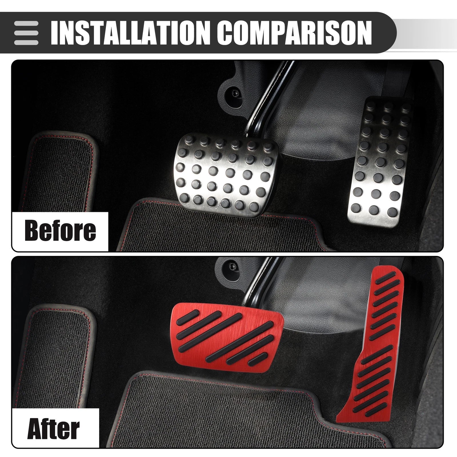 Set of 2 Brake Accelerator Pedal Covers for Chevrolet Camaro (2016–2022) Black Red