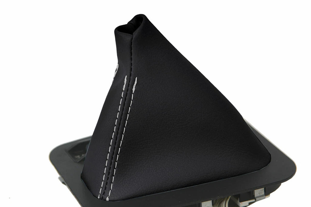 Leather Automatic Shift Boot Cover for BMW E38 (1995–2001) Black White Stitch