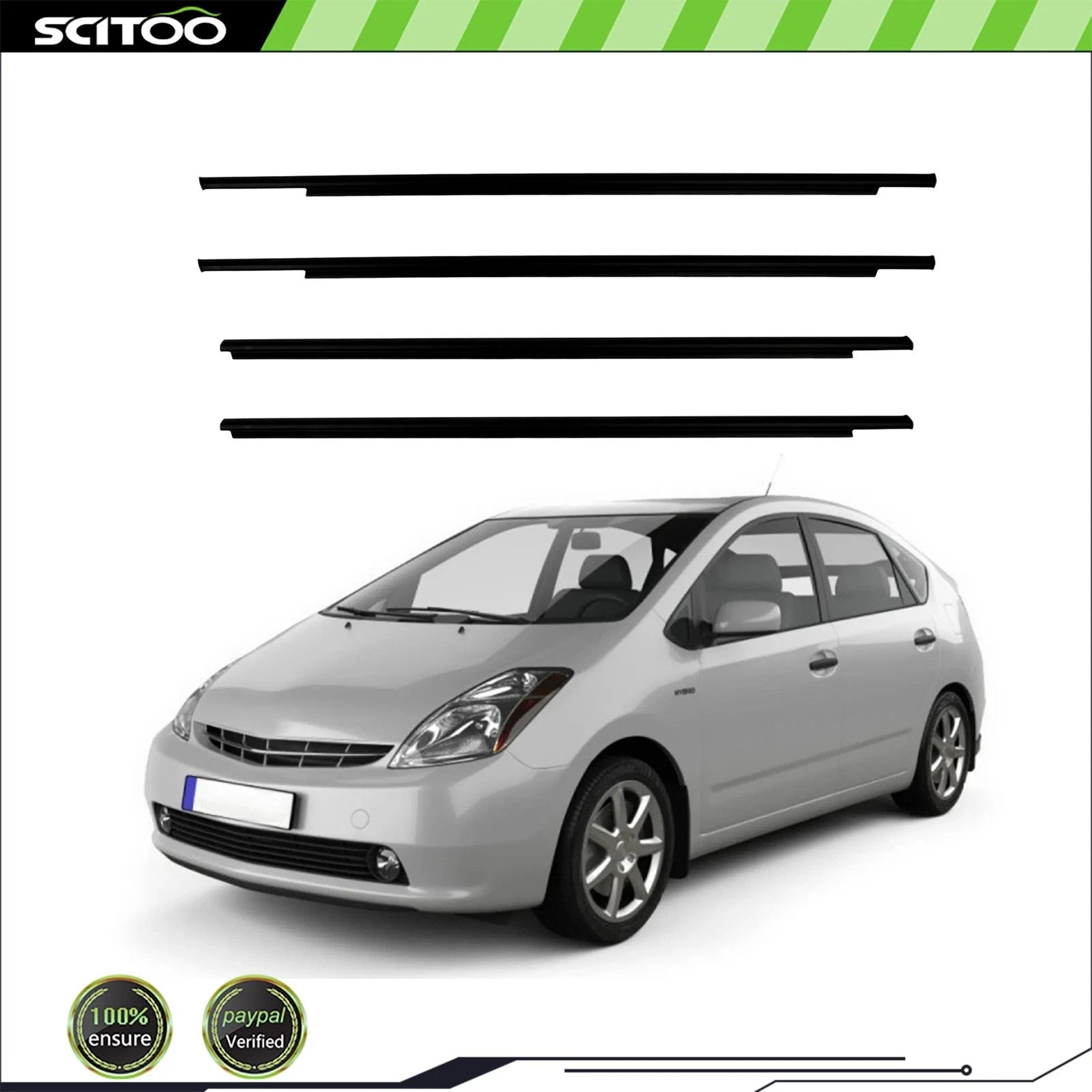 Set of 2 Front & Rear Window Scraper Seal Belt Weatherstrip for Toyota Prius (2004–2009)