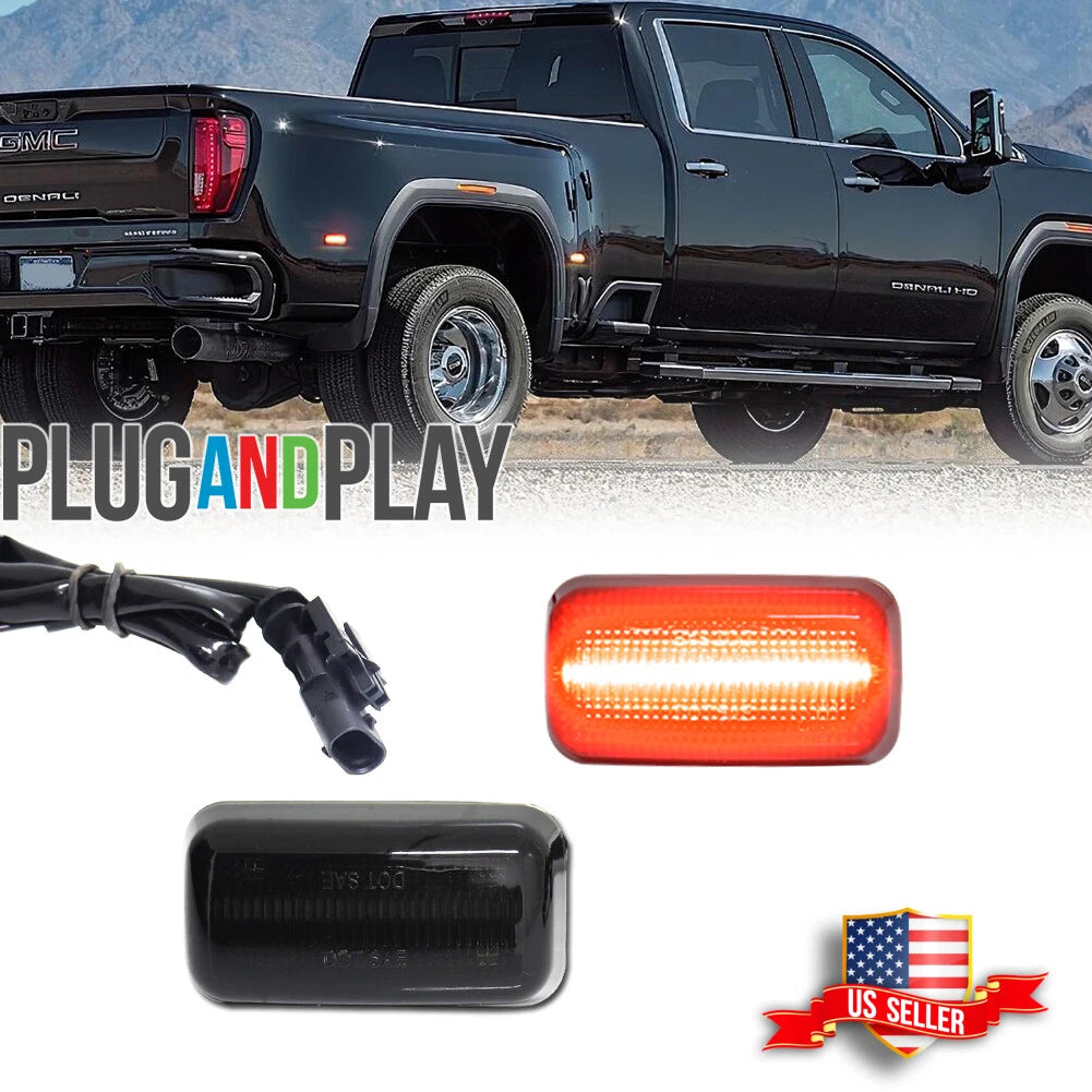 2X Smoke Lens Red LED Rear Fender Marker Lights for Chevy GMC 2500/3500HD (2015–2023)