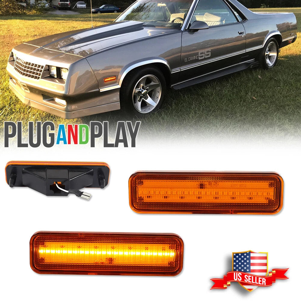 2X Amber Lens LED Front Bumper Side Marker Light for El Camino & Caballero (1982–1987)