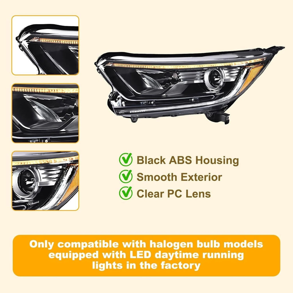 Set of 2 Halogen Headlights w/LED DRL for Honda CR-V (2017–2022)
