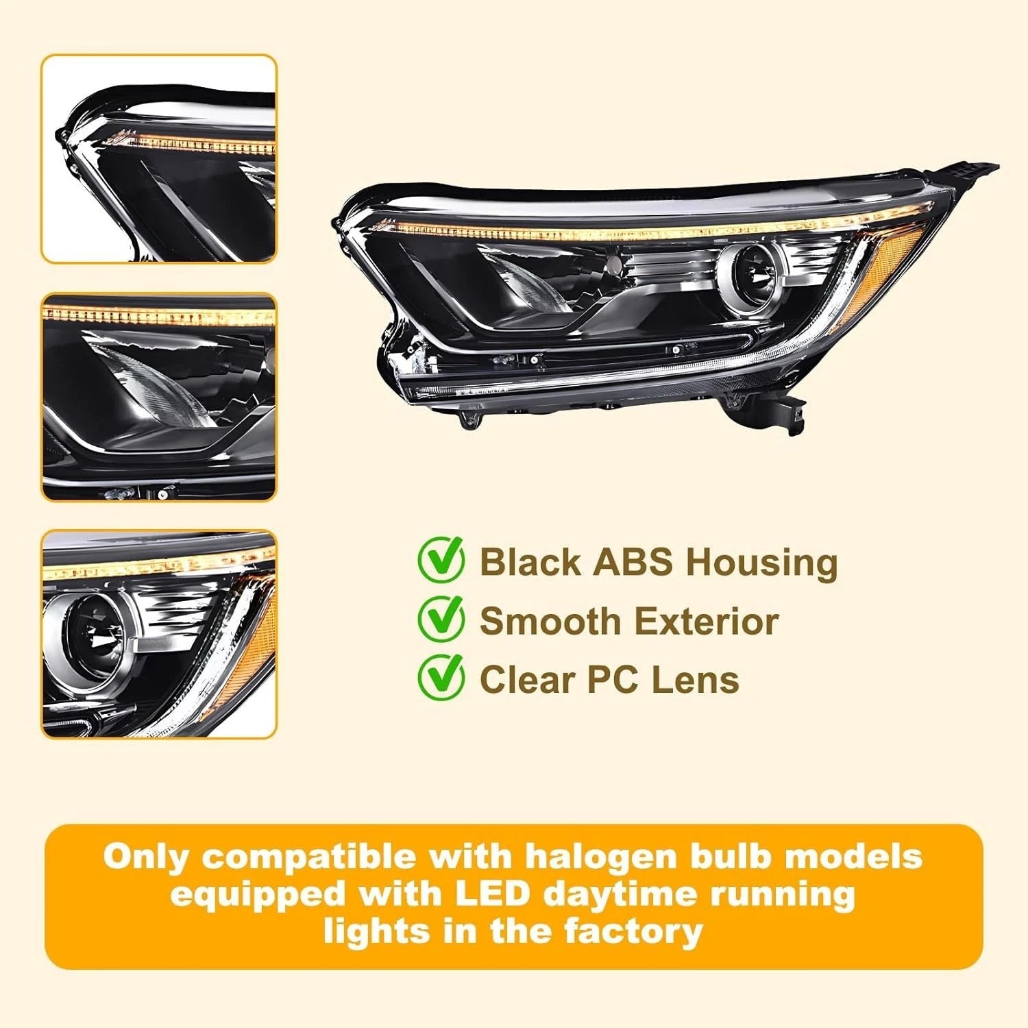 Set of 2 Halogen Headlights w/LED DRL for Honda CR-V (2017–2022)