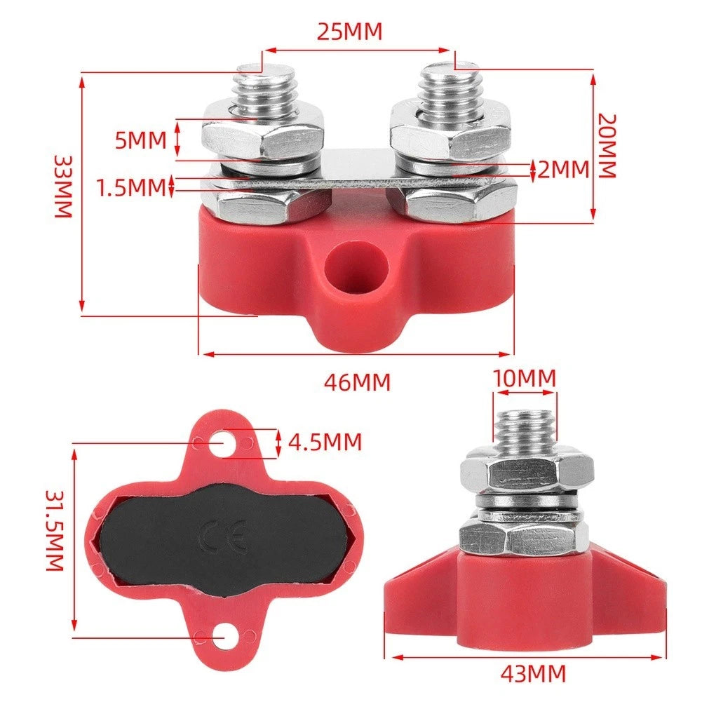Dual M10 Stud Terminal Block for RV Marine (Stainless Steel Brass)