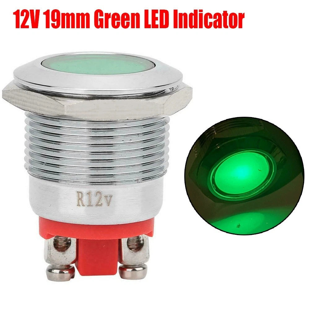 12V DC Green LED Indicator Light for Universal Use (19mm)