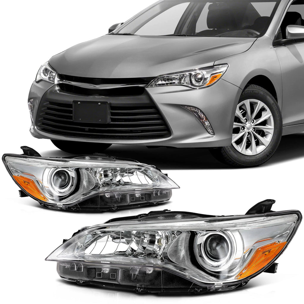 Set of 2 Chrome Amber Headlights Assembly for Toyota Camry (2015–2017)