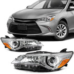 Set of 2 Chrome Amber Headlights Assembly for Toyota Camry (2015–2017)