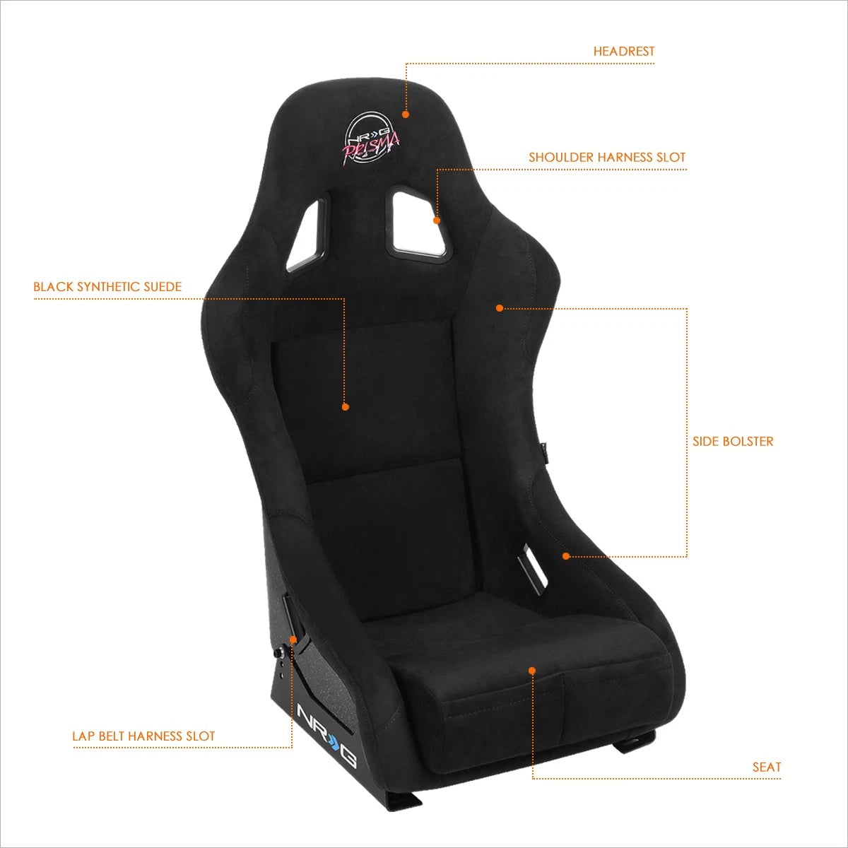 NRG Innovations FRP-303BK-PRISMA Alcantara Bucket Racing Seat for Universal (2010–2023)