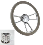 14 Inch Polished Billet Steering Wheel with Grey Wrap for Universal Fit (—)