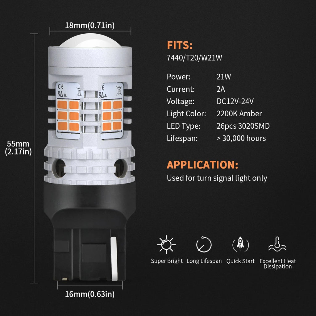 2X Amber LED Turn Signal Lights for Various Models