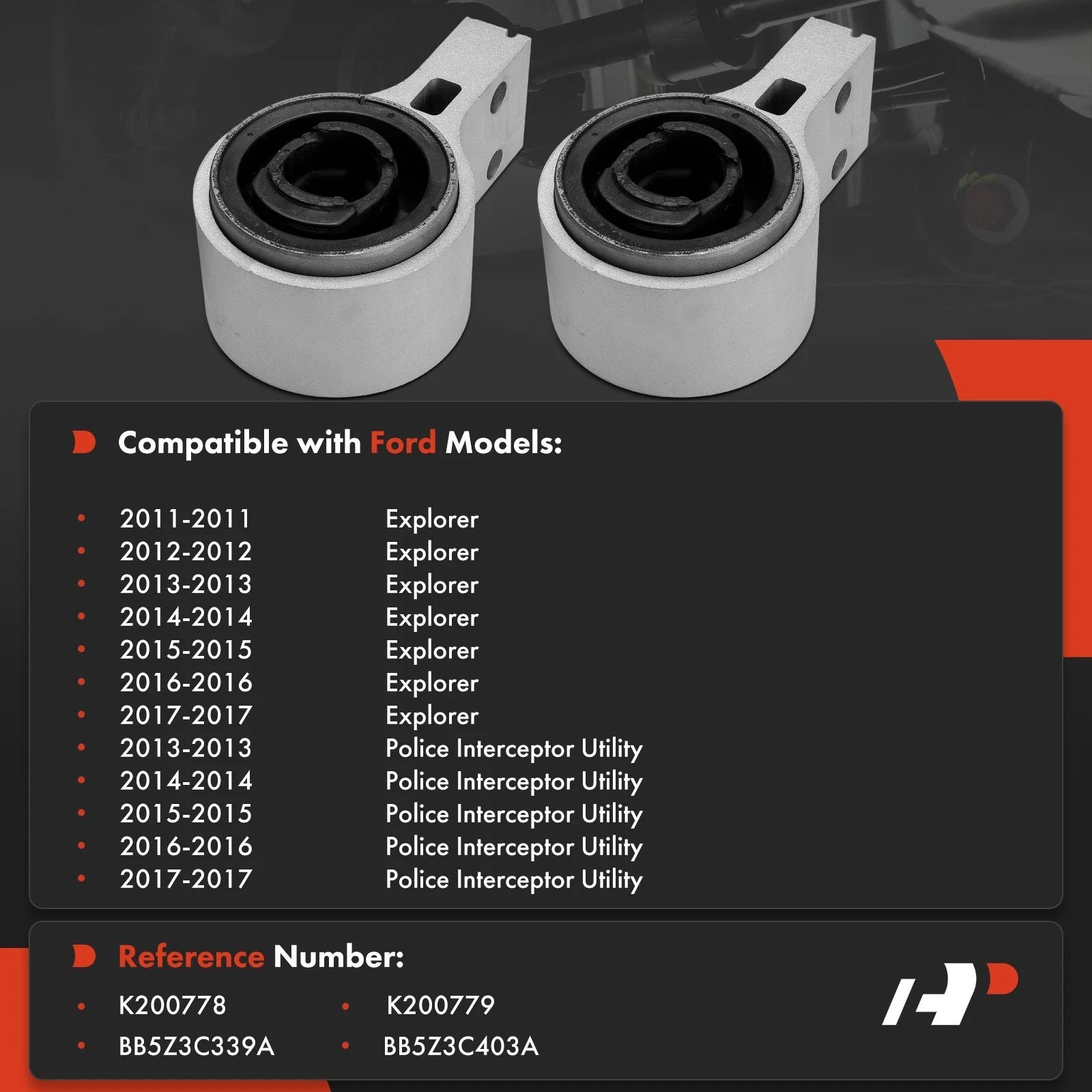 2X Front Lower Rearward Control Arm Bushing for Ford Explorer (2011-2017)