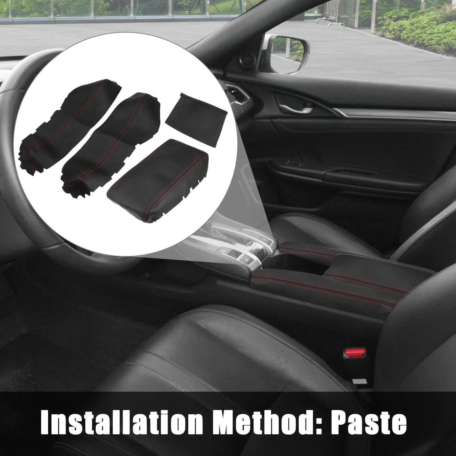 3 Pcs Armrest Covers for Honda Civic 10th Gen (2016-2020) Black Red Line