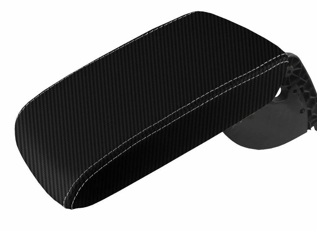 Console Lid Armrest Cover for VW Passat (2011–2018) Carbon Fiber Gray Stitch