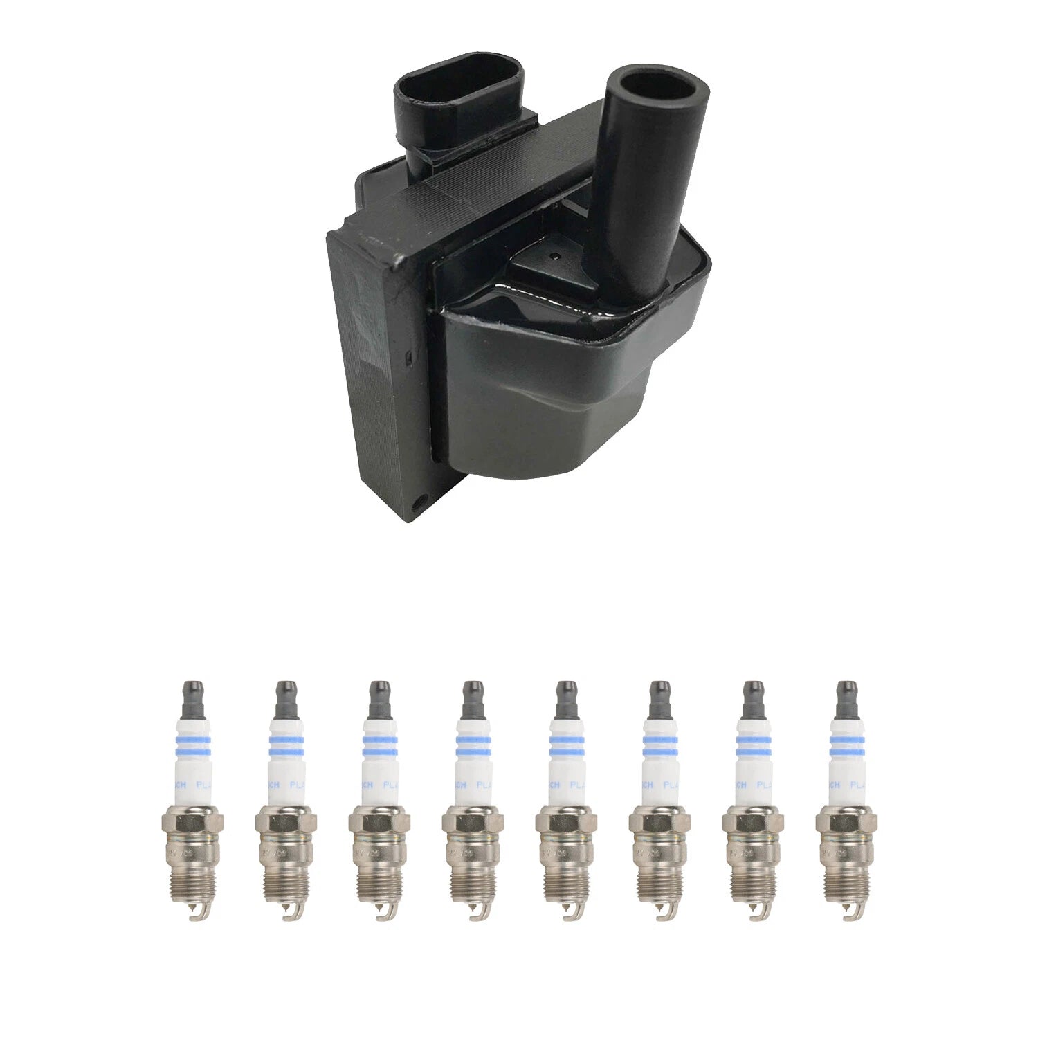 Set of 8 Hitachi Ignition Coils & Bosch Platinum Spark Plugs for Express 1500 (1996–2002)