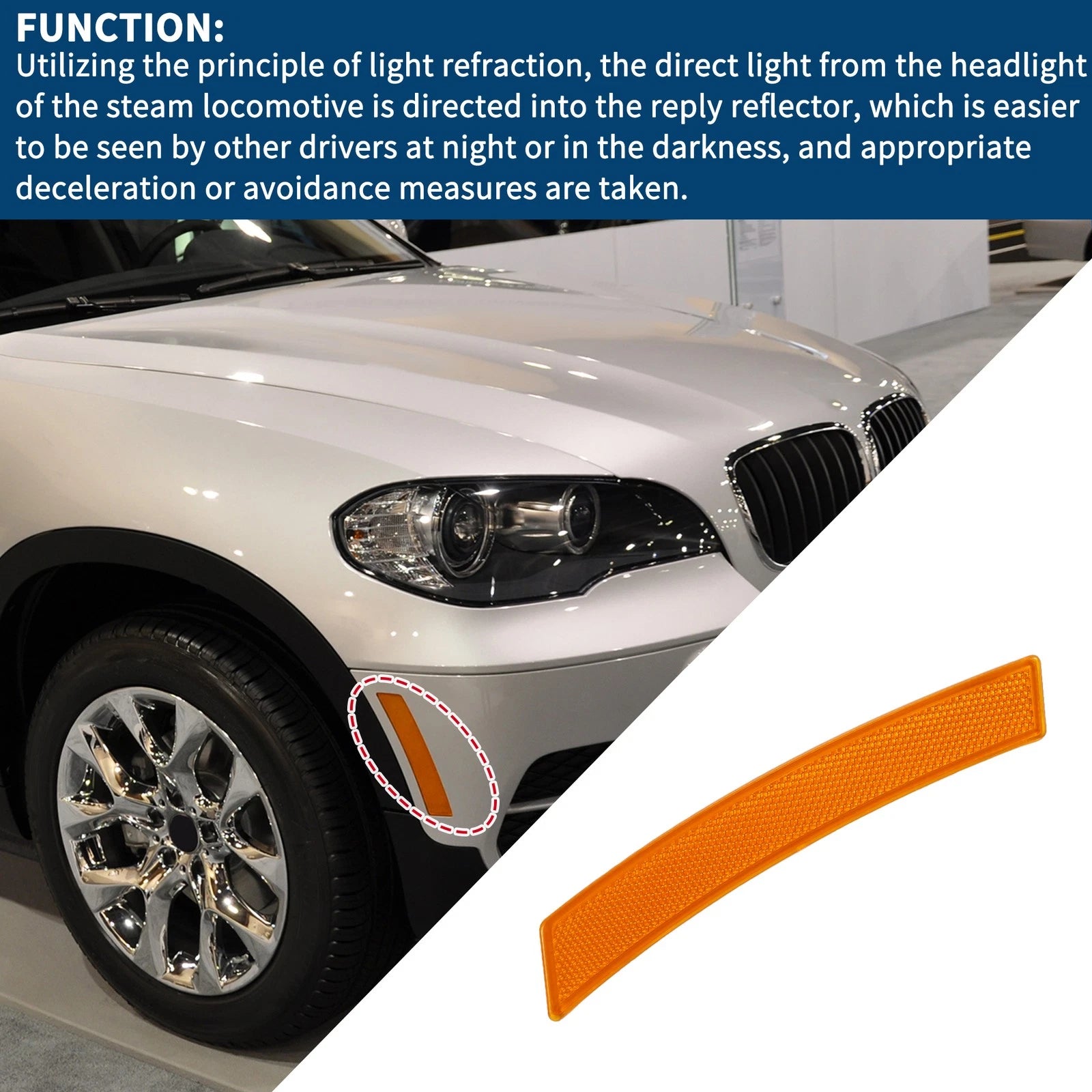 Bumper Reflector for BMW X3 E83 (2007–2010) Front Right 1 Pcs