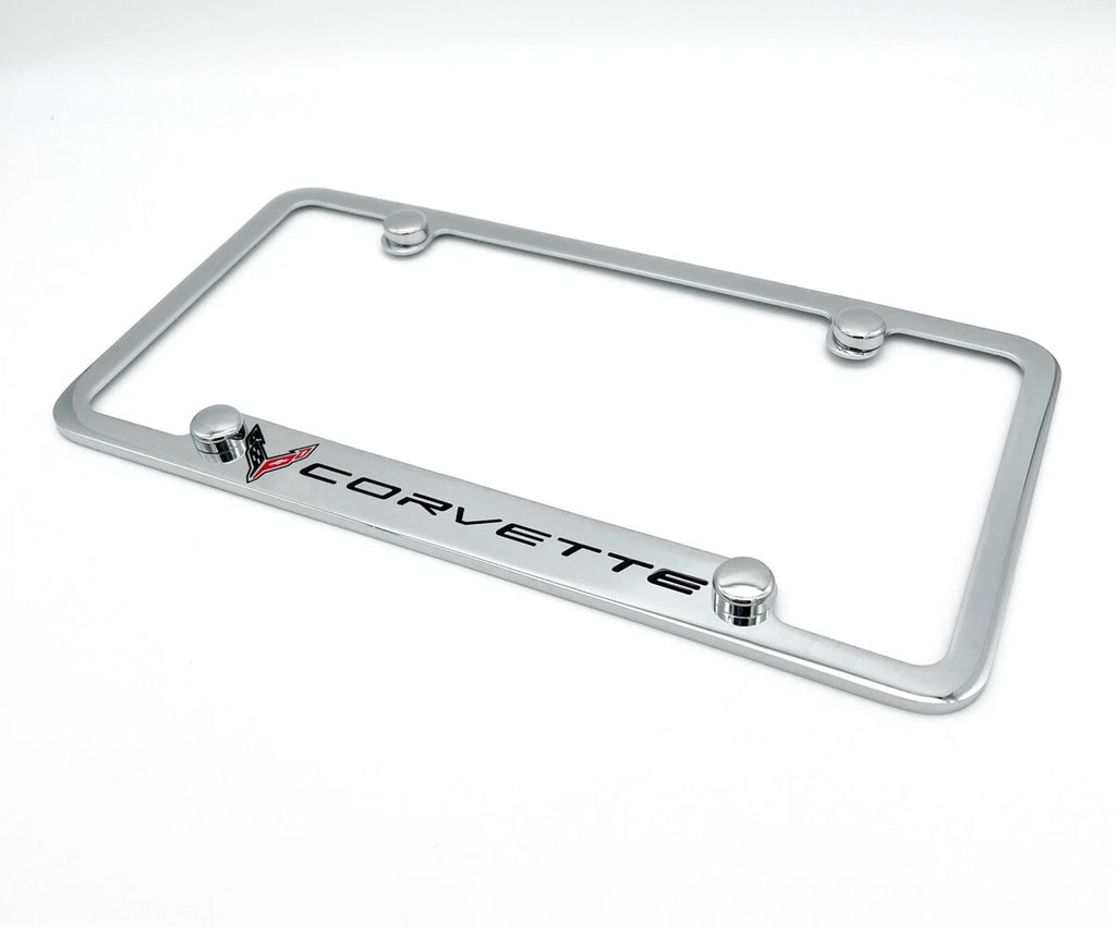 Notched Chrome License Plate Frame Replacement for Chevy C8 Corvette (2020–2024)