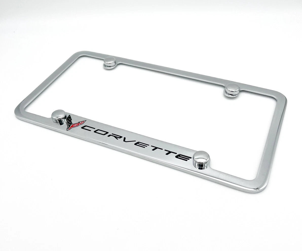 Notched Chrome License Plate Frame Replacement for Chevy C8 Corvette (2020–2024)