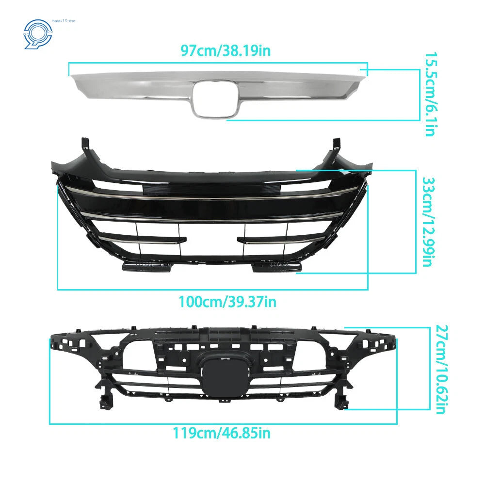 Set of 2 Upper Lower Grills with Chrome Trim for Honda Accord (2021–2023)