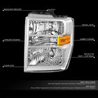 Driver Side Headlight for Ford E-150-750 SD (2008–2021) Chrome Amber