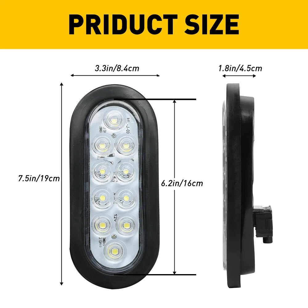 2X LED Tail Lights for Truck Trailer (Sealed 6" Oval)