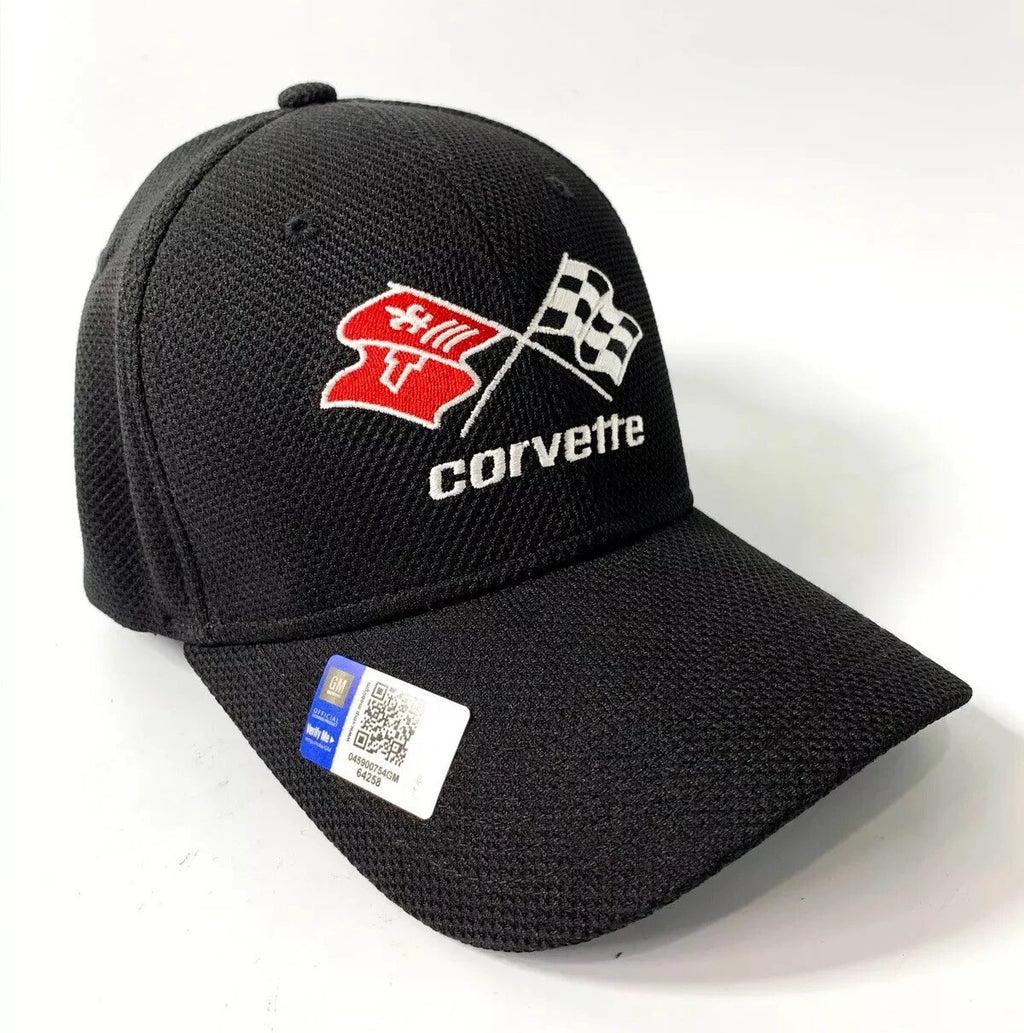 Cap Black Flexfit Style with Chevy C3 Corvette Crossed Flags for Corvette (1968–1982)