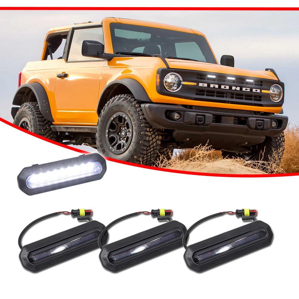 3PCS Smoked White LED Front Grille Lights for Ford Bronco (2021–2023)