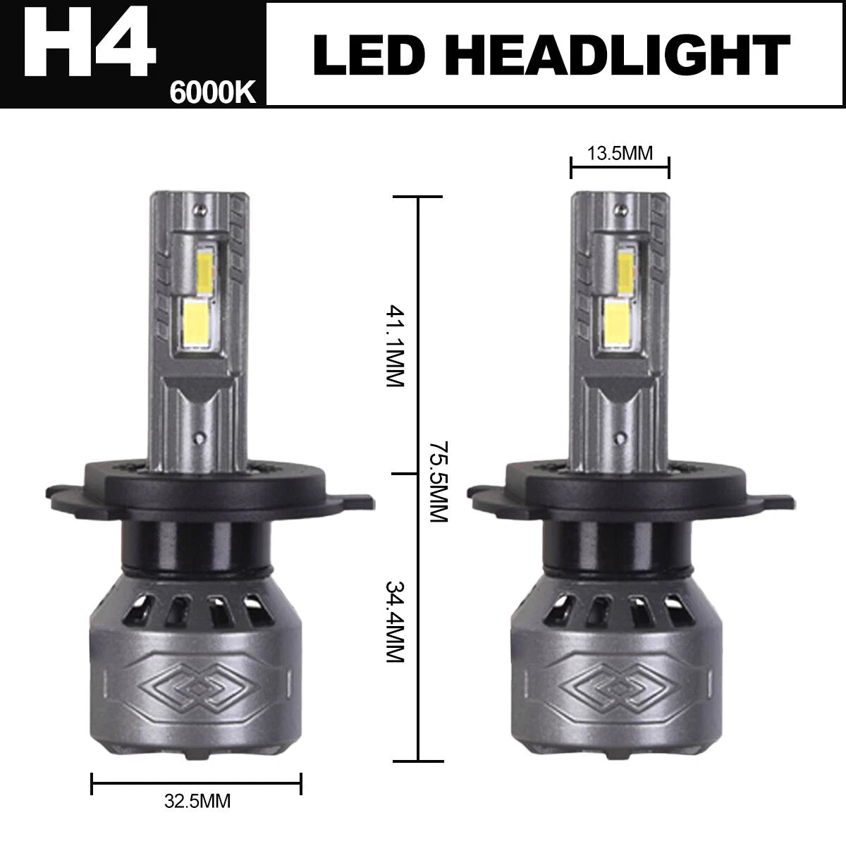 Set of 2 H4 LED Headlight Bulbs for