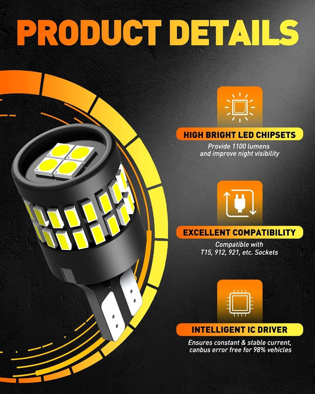 Set of 2 LED Reverse Back Up Bulbs for Make Model