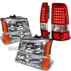 Chrome Crystal Headlight & Bumper + Red LED Tail Light Kit for Silverado (2003–2007)