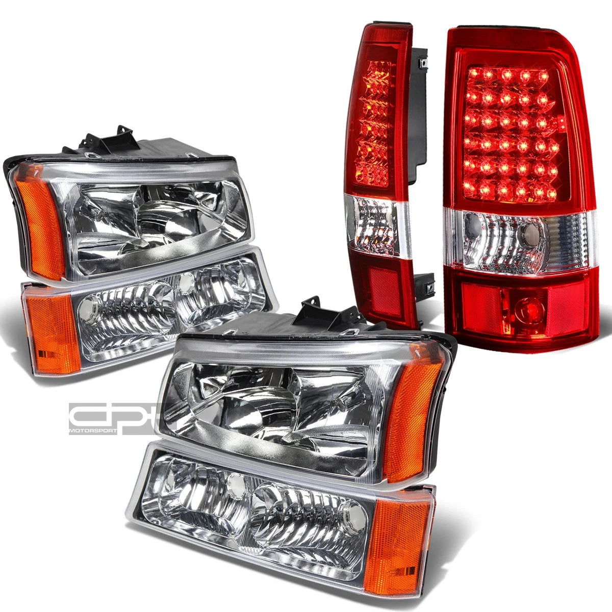 Chrome Crystal Headlight & Bumper + Red LED Tail Light Kit for Silverado (2003–2007)