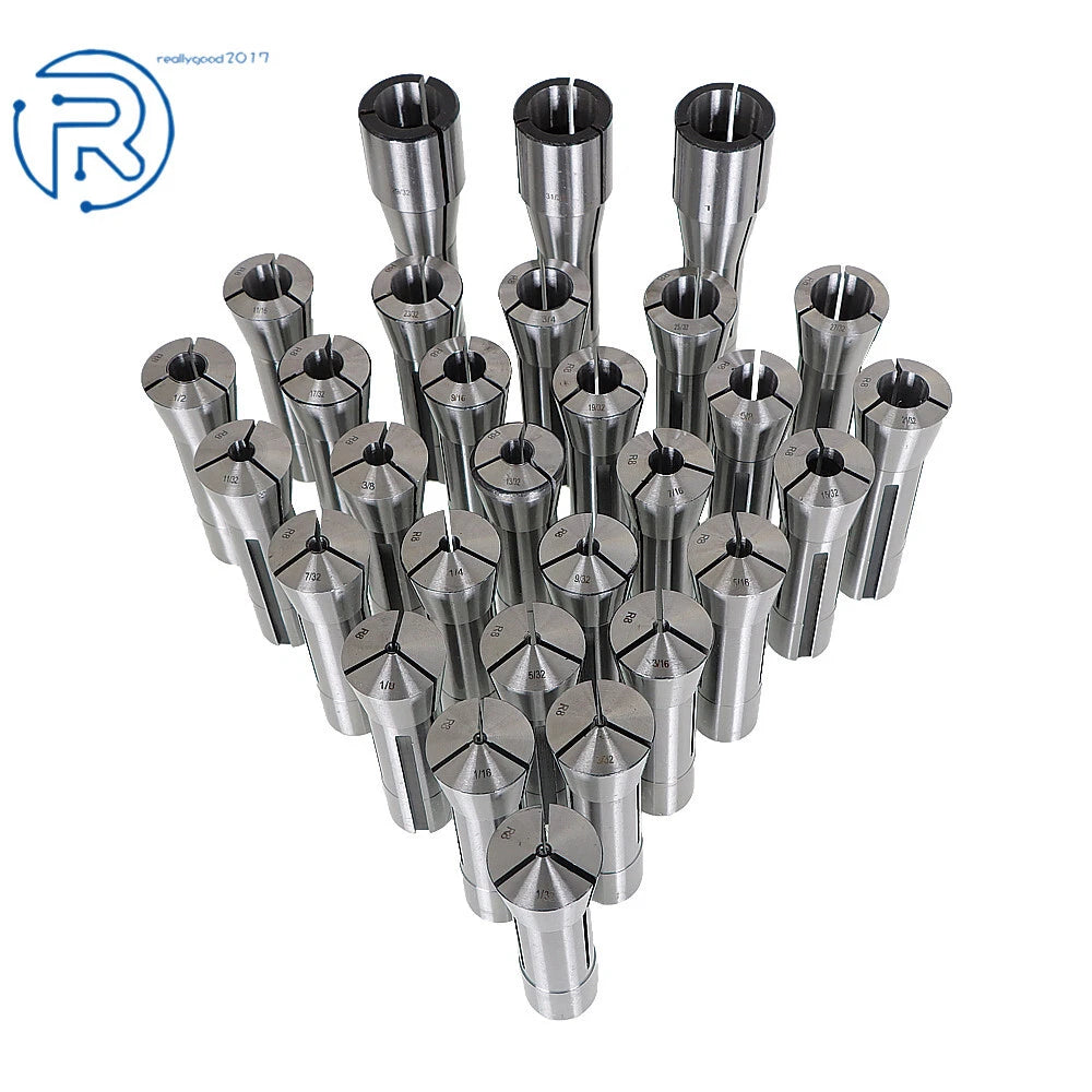 29Pcs Spring Collet Set for R8 (Fractional 1/32"-1")