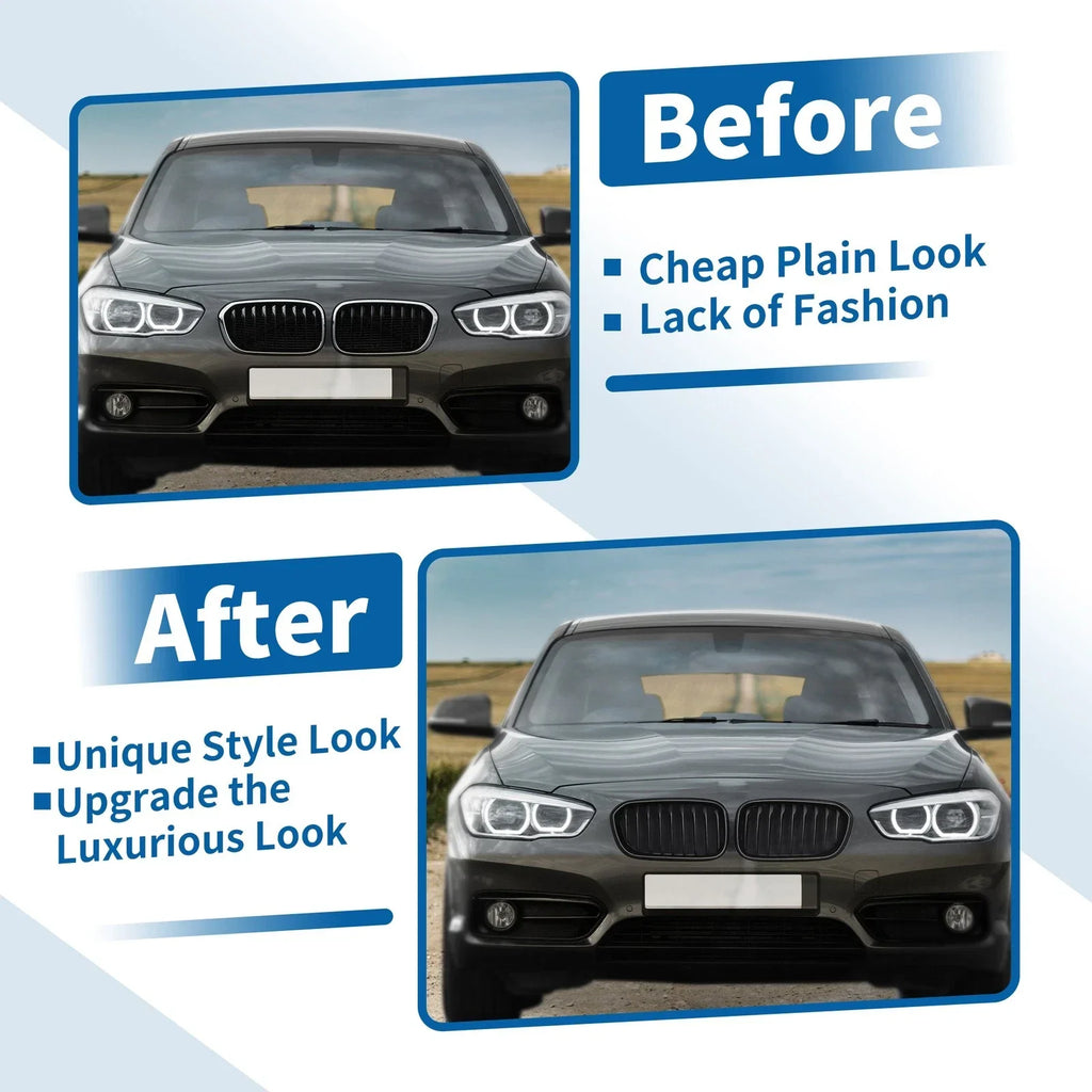 Pair Front Upper Bumper Grille for BMW 1 Series F20 Matte Black (2011-2019)