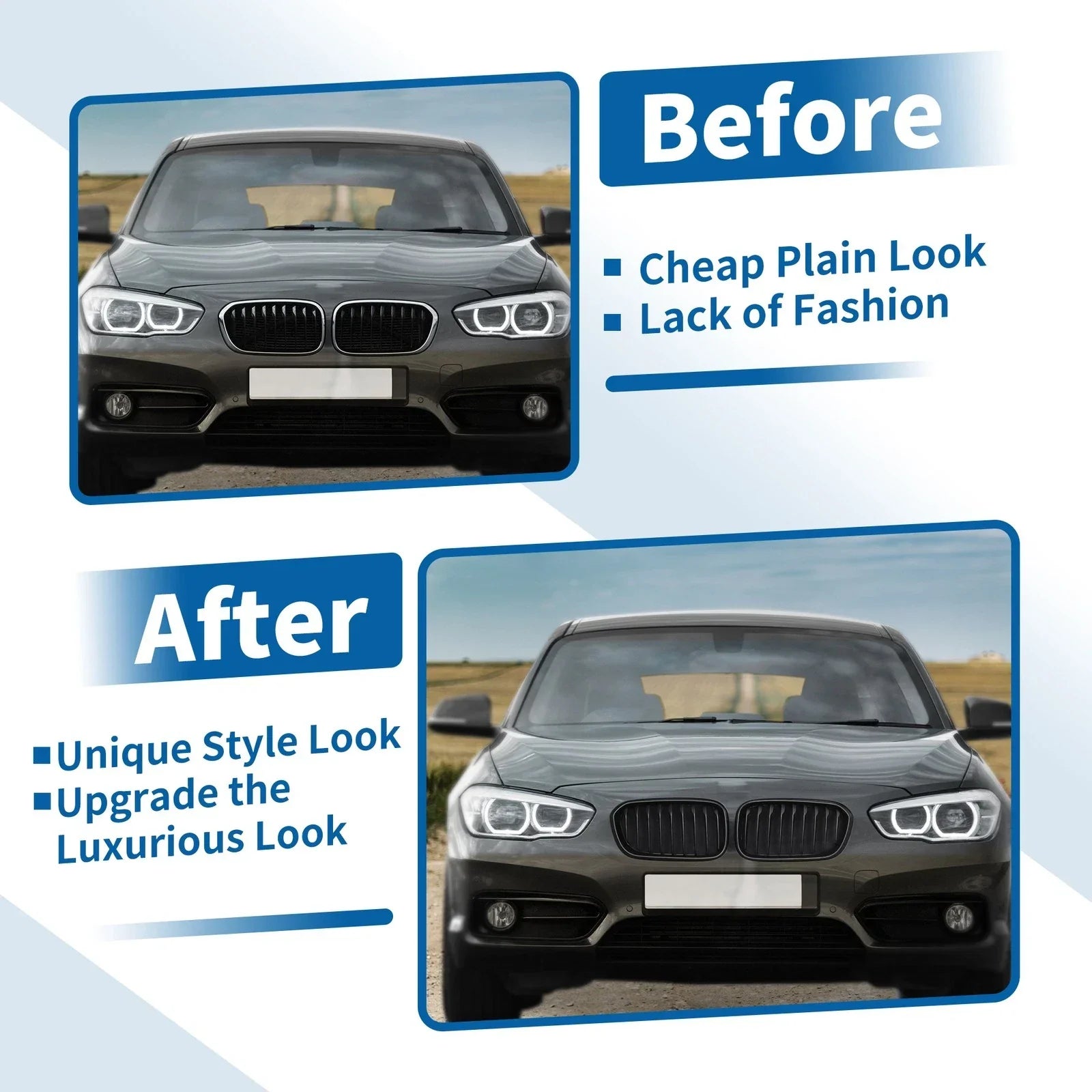 Pair Front Upper Bumper Grille for BMW 1 Series F20 Matte Black (2011-2019)