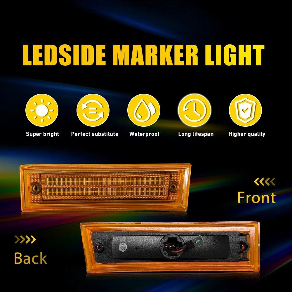 2X Amber LED Side Marker Lights for GMC K5 Jimmy C/R 1500-3500 Suburban (1981–1991)