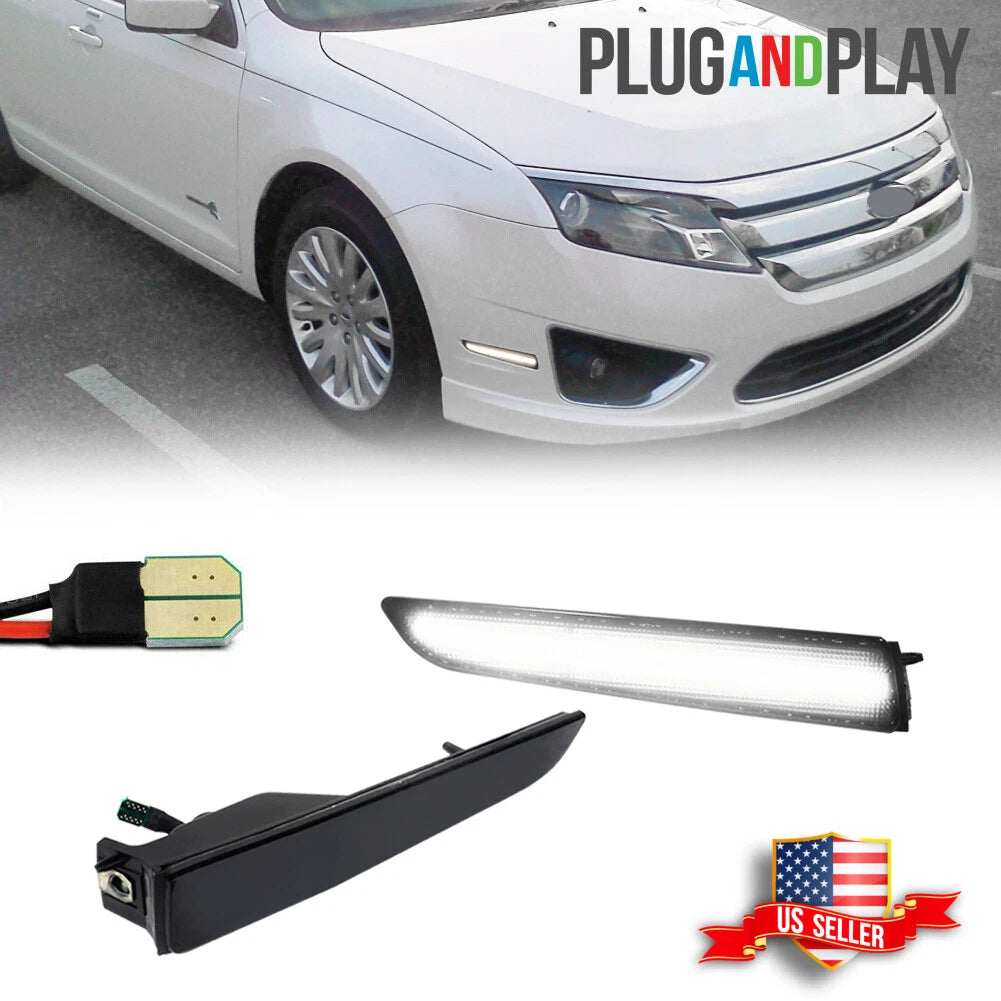 Smoked White LED Front Bumper Side Marker Signal Lights for Ford Fusion (2010–2012)