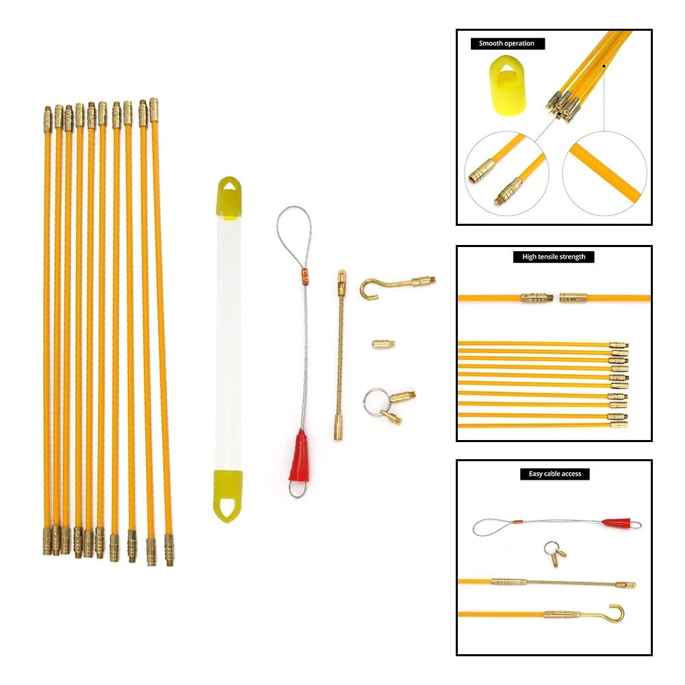 10Pcs Fiberglass Cable Puller Kit with Hook and Accessories
