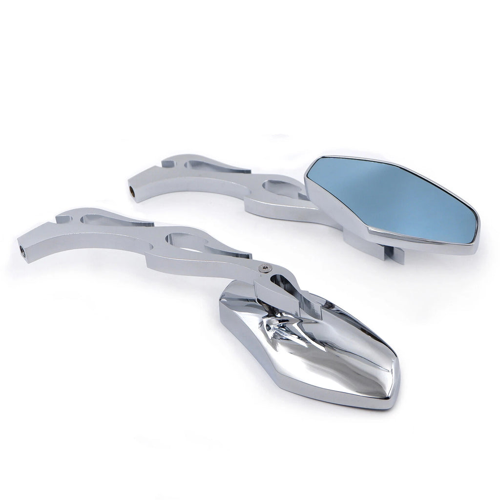 Chrome Diamond Flame Fire Stem Mirrors for Honda Kawasaki Suzuki Cruiser (All)
