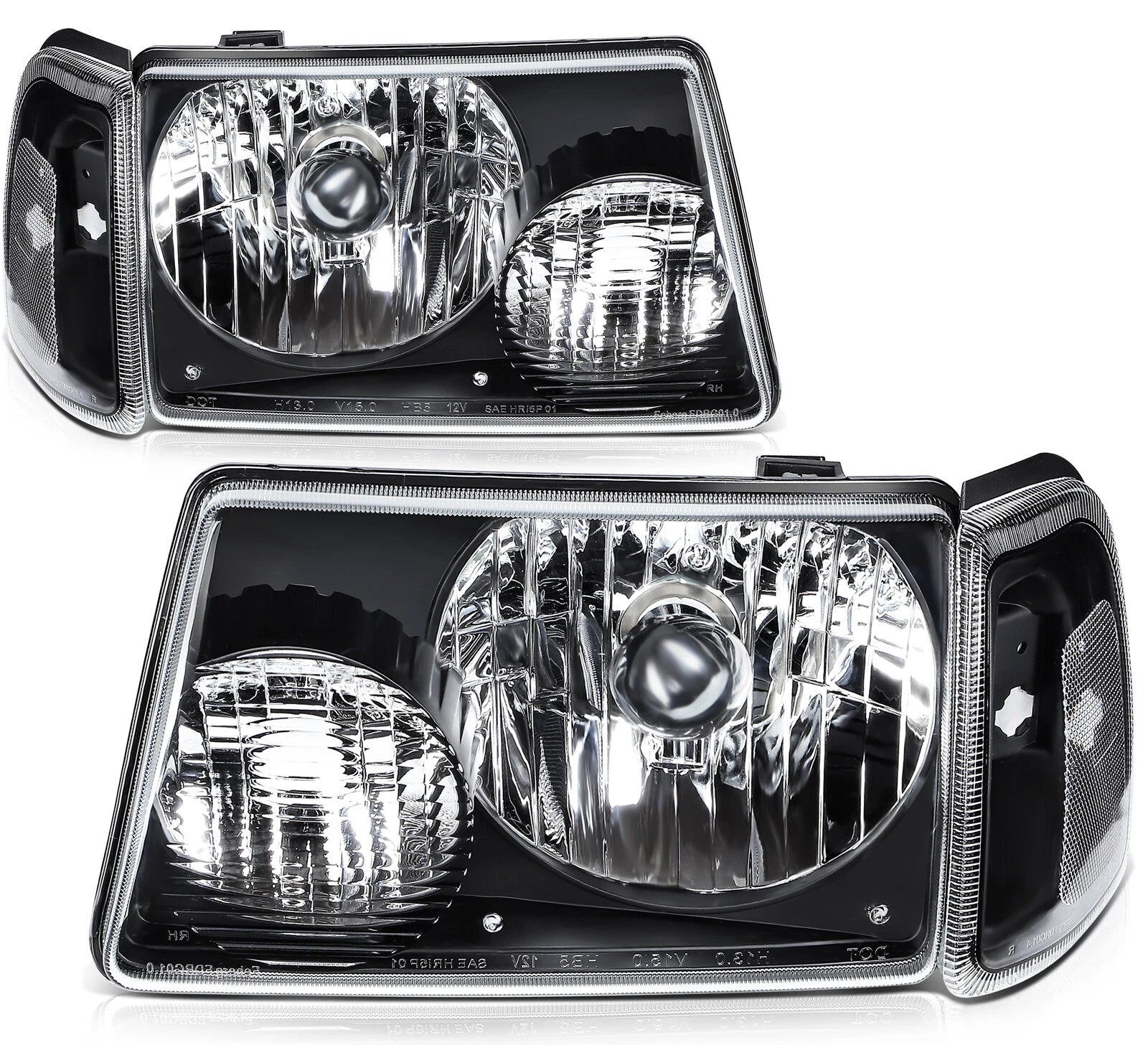 Set of 2 Headlight Assemblies for Ford Ranger (2001–2011) Black Housing