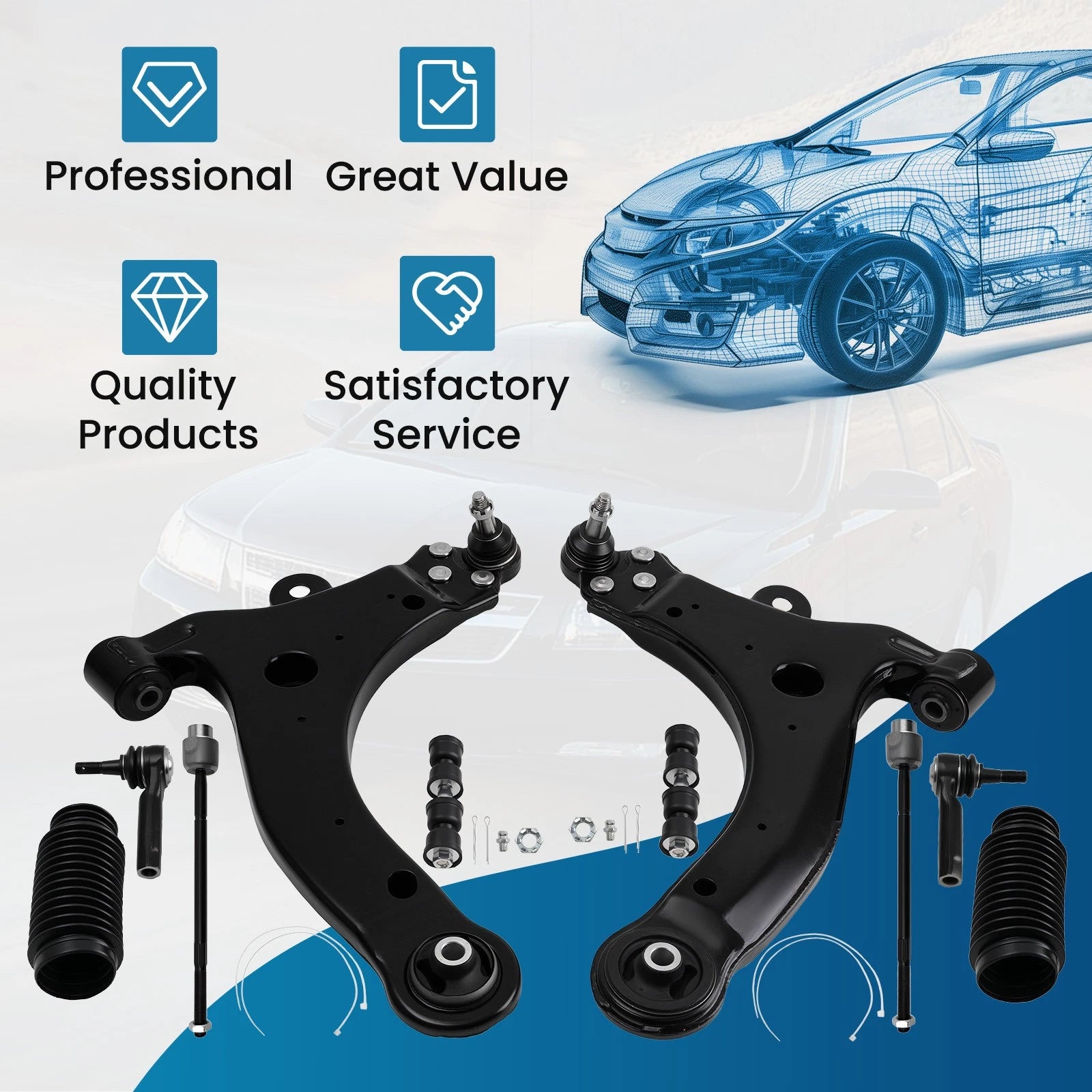 Front Lower Control Arms Sway Bar Tie Rods for Chevy Impala Monte Carlo (2000–2007)
