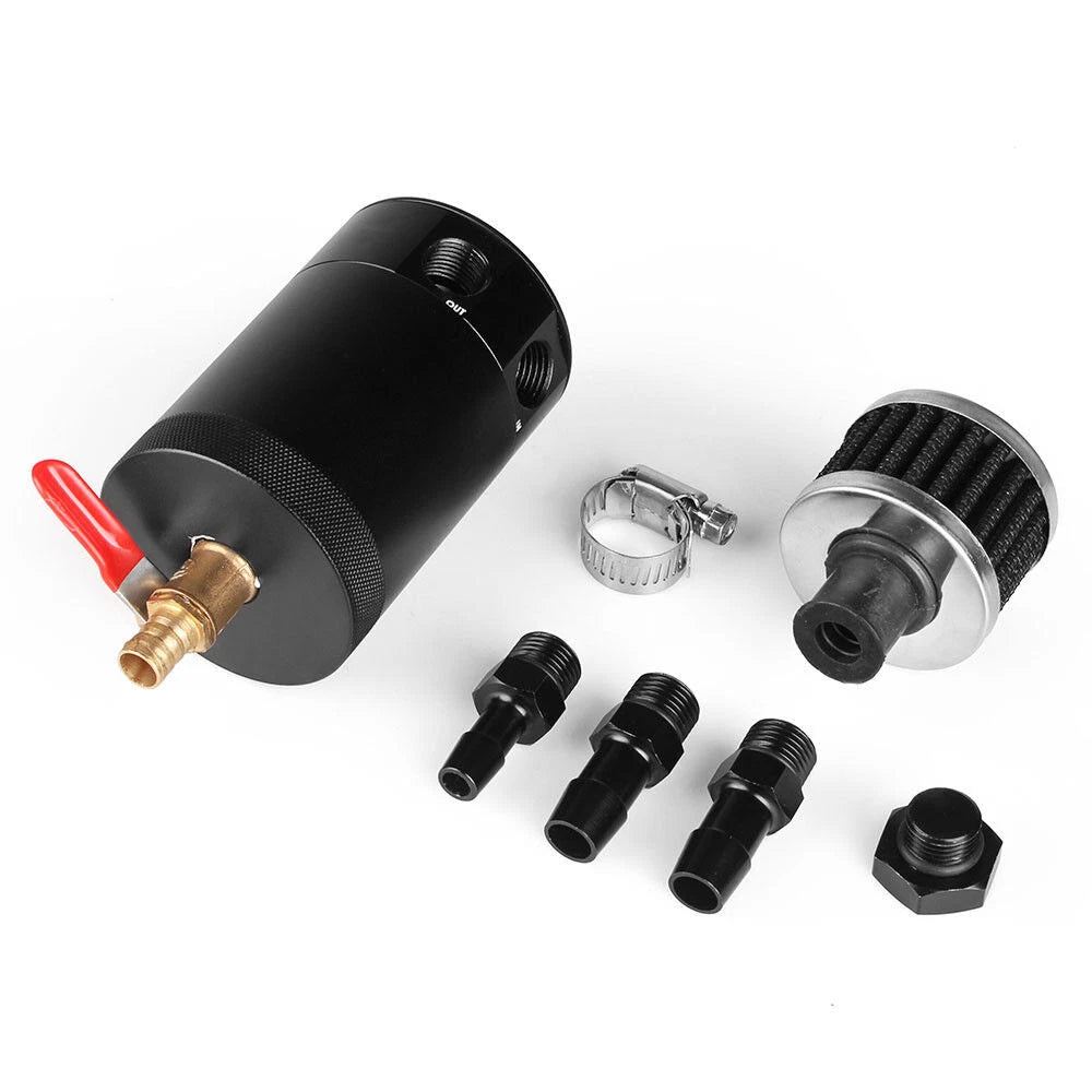 Oil Catch Can Separator with Breather Filter and Drain Valve 2-Port