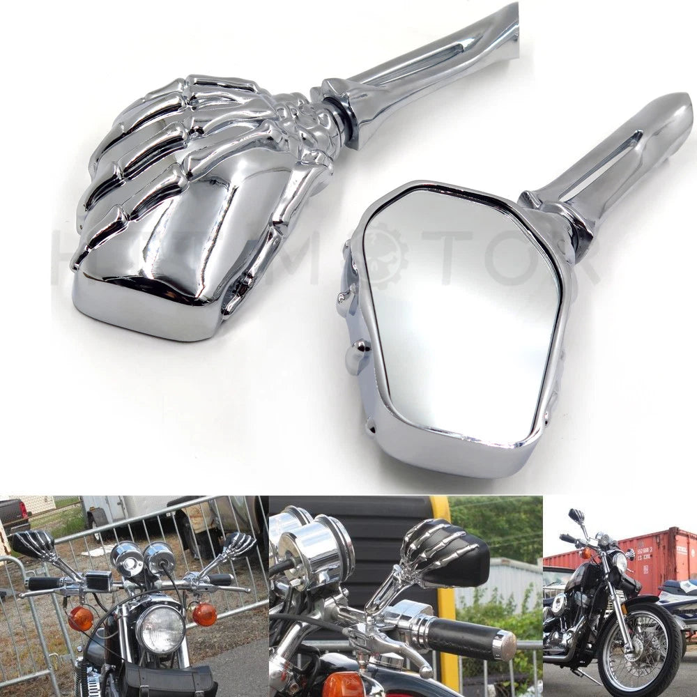 Chrome Skull Hand Mirrors for Honda Shadow Rebel 750 1100 VTX VT 1300 1800