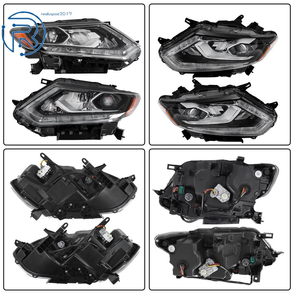 Set of 2 Chrome Housing LED Headlight Assemblies for Nissan Rogue (2014-2016)