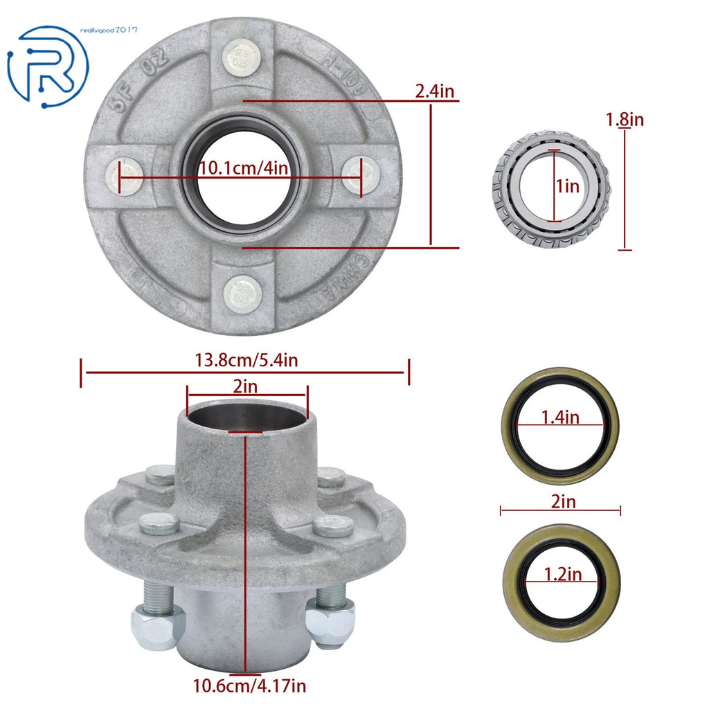Trailer Hub Kit for 2000 lb Spindle (4 on 4" Bolt)