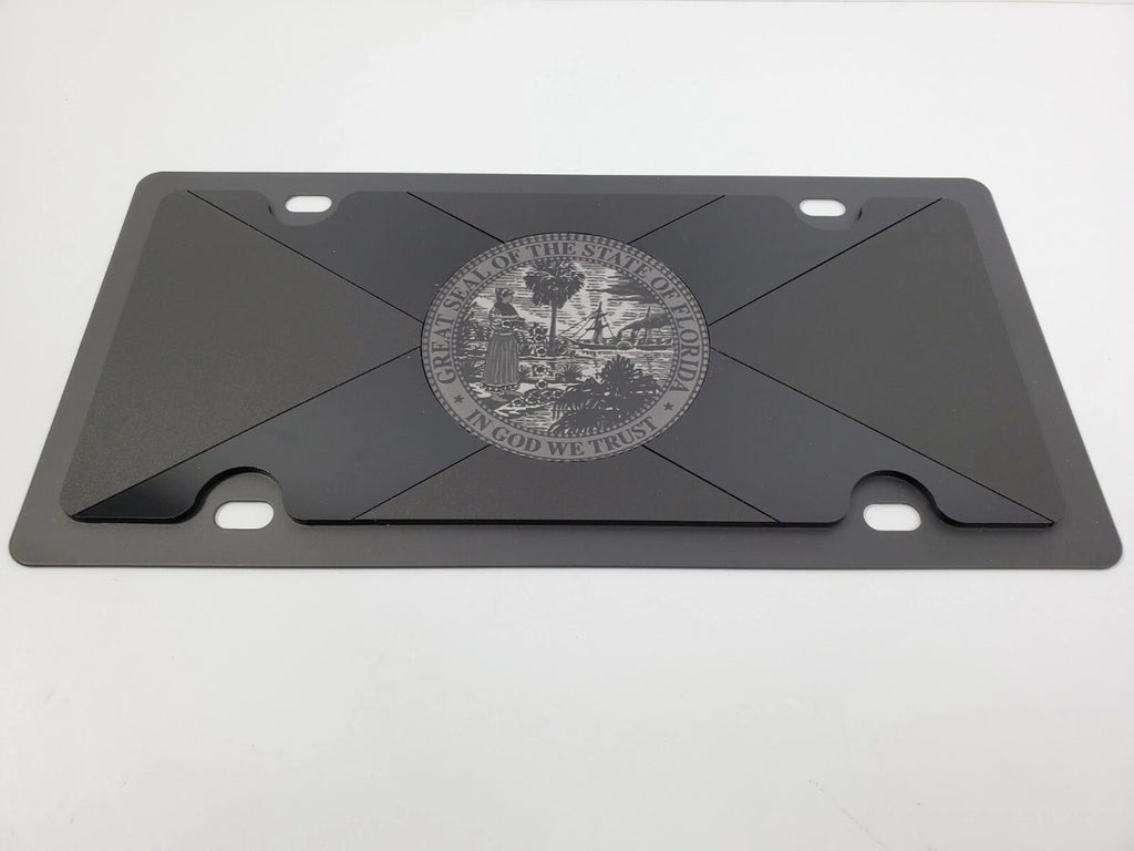 Metal License Plate Tag with Blacked Out Florida Flag for All Vehicles (Any Year)
